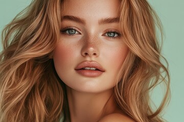 Fototapeta premium Close-up portrait of a woman with beautiful hair and makeup.