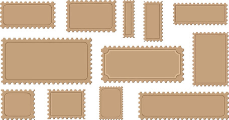Obraz premium Collection of vintage brown postage stamps vector illustration for graphic design needs