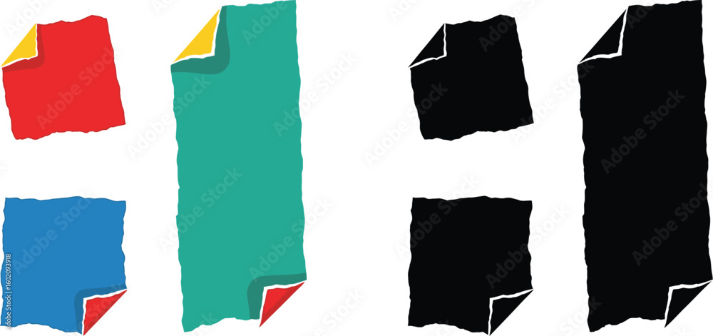 Fototapete Torn paper edges vector set with colorful and black versions for graphic design elements use case