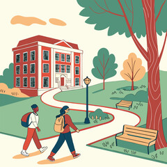 Fototapeta premium Students walking on campus