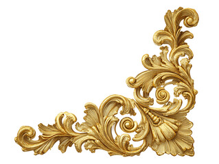 Ornate Gold Corner Design Element with Intricate Swirling Details, PNG