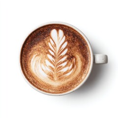 Latte art in a light gray mug