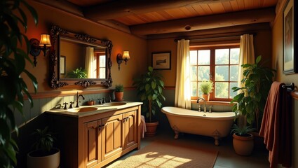 A rustic bathroom with a view.