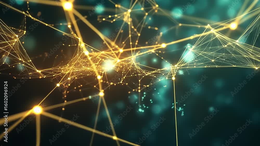 Wall mural abstract digital network with glowing nodes and interconnected lines on a dark background