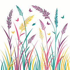 Colorful reeds and butterflies
