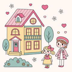 This charming cartoon vector illustration captures a fun birthday celebration with a family, featuring a joyful boy, a loving mother, and cheerful children surrounded by festive art and design