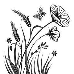 Elegant black and white floral and butterfly silhouette