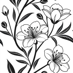 Seamless black and white floral pattern