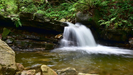 river Wisla near source and its waterfalls Rodla,Poland