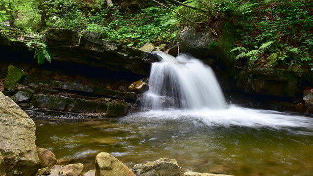 river Wisla near source and its waterfalls Rodla,Poland