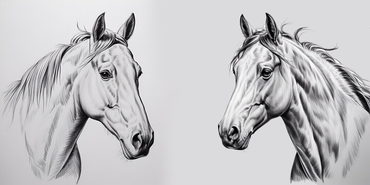 Pencil sketch drawing of a horse face for wildlife, animal, and equestrian-themed design projects.