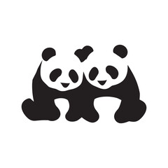 Cute 2 panda silhouette, Panda logo illustration, panda silhouette isolated on white background, Simple vector illustration of Panda logo © AbdulMomin