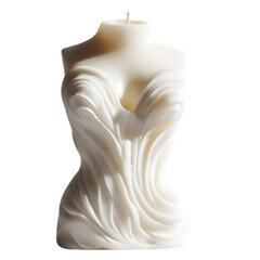 Elegant white candle shaped like a dress form, showcasing intricate details and soft curves