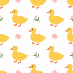 Cute cartoon bird seamless pattern set with colorful animal illustrations