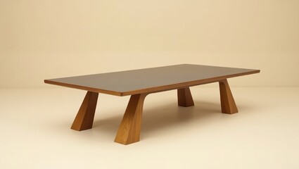 Rectangular coffee table with a gray top and wooden legs.
