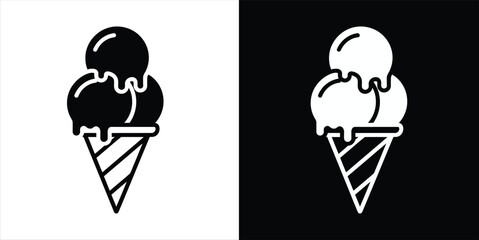 Obraz premium Simple ice cream cone icon with three scoops.