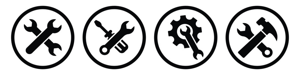 Tools and Service Icons Set – Wrench, Screwdriver, Gear, and Repair Symbols for Maintenance  Construction, Vector , illustration.  