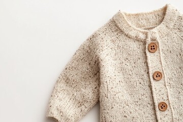 Beige knitted cardigan, baby's garment,  light brown buttons