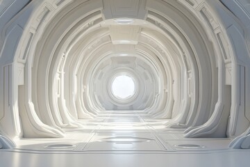 Fototapeta premium A futuristic, white tunnel corridor.