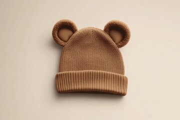 Beige knitted beanie with faux fur ear flaps