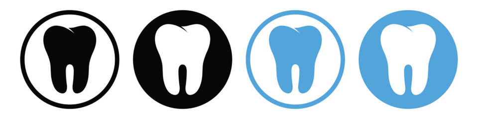 Tooth Icon Set – Dental Clinic Logo and Oral Hygiene Vector Illustrations.