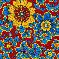 seamless pattern tileable texture vibrant tibetan painted wood design with bright red yellow and blue floral cloud motifs ideal for digital scrapbooking game development and textile projects