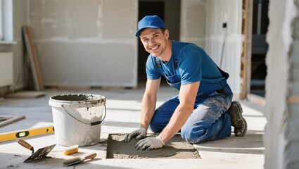 construction worker painting a wall