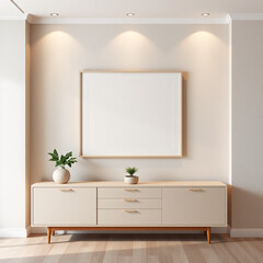 frame mockup for wall art in a dining room featuring a textured plaster wall in pastel tones perfect for showcasing mid-century modern decor stylish iso a2 landscape design ideal for commercial use