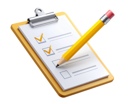 3D Glossy Clipboard with Floating Pencil