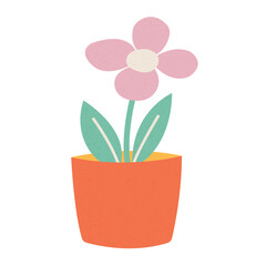 Potted house indoor plant. Green-leaf home decoration, plant growing in flowerpot, planter. Flat hand drawn textured vector illustrations isolated on white background.