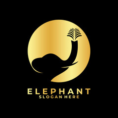 Elephant head with spray water from the trunks. Elephant animal logo design icon