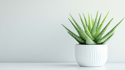 Green Aloe Vera Plant in White Pot on Minimalist Background