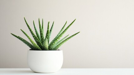 Aloe Vera Plant in Modern Pot on Minimalist Background