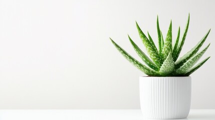 Aloe Vera Plant in White Pot on Minimalist Background