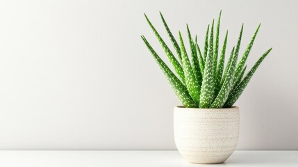 Aloe Vera Plant in White Pot on Minimalist Background