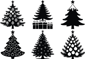 Fototapeta premium Christmas Tree Silhouette Bundle - Festive Pine, Decorated Trees & Holiday SVG Collection. Minimalist Christmas Tree, Classic Christmas Tree, Holiday Tree Silhouette, Cute & Elegant Christmas Tree.