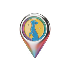 Fototapeta premium A 3 D Render of a Stylized Location Pin Featuring a Blue Meerkat on a Yellow Circle with Rainbow Accents Against a White Background