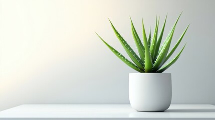 Green Aloe Vera Plant in Minimalist White Pot on Clean Surface