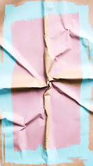 Colorful abstract artwork of crumpled paper textures with pastel blue and pink hues. An artistic design conveying creativity and elegance, suitable for modern and artistic thematic projects.