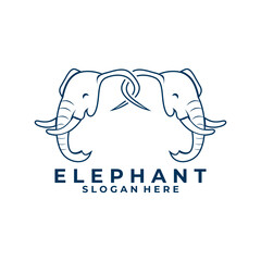 Two head elephant line art logo design vector template