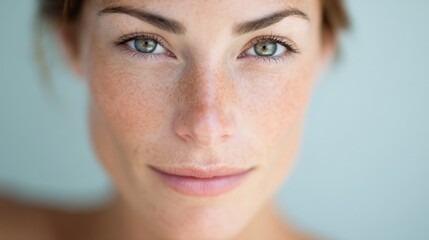 Naklejka premium Close-up of serene light-skinned woman, gazing calmly, resonating with Solstice reflections, evoking whispers of ancient Beltane traditions