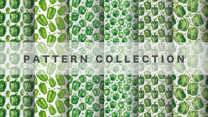 Green bell pepper pattern in watercolor style, 6 pattern data sets

