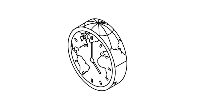 Minimalist Isometric Globe Clock Illustrating International Time Zones