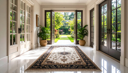 Sunlit Hallway Opens to Garden.
