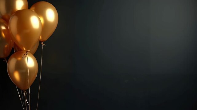 Video, Golden balloons floating against dark background , ballons are moving,  stable camera