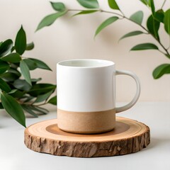 Minimalist Ceramic Mug on Wood Coaster