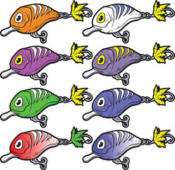 Colorful Cartoon Crankbait Lures Vector Set