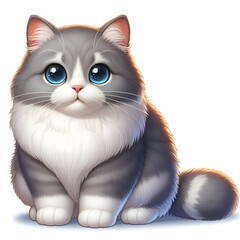 Fluffy feline with big blue eyes sits adorably, showcasing its playful personality in a bright setting Generative AI