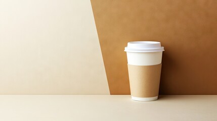 Single coffee cup, beige & brown backdrop
