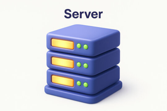 Blue 3d server stack with led indicators on white background